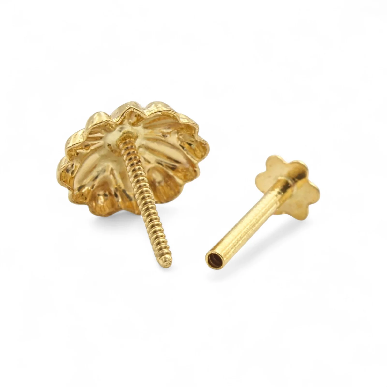 Floral 18K Gold Screw-Type Nose\Ear Stud –  Solid Gold Nose Jewelry for Women - Image 4
