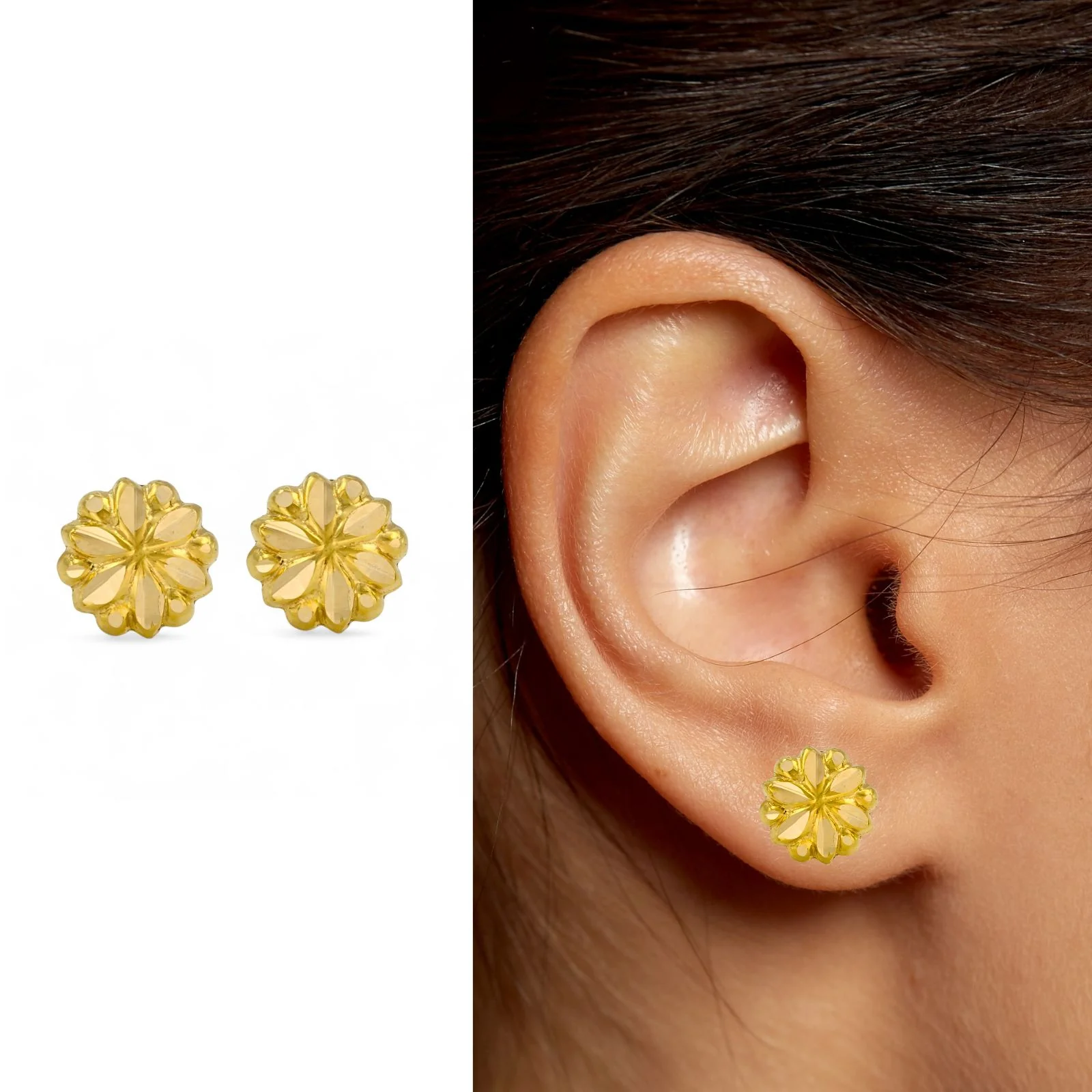 Floral 18K Gold Screw-Type Nose\Ear Stud –  Solid Gold Nose Jewelry for Women - Image 5