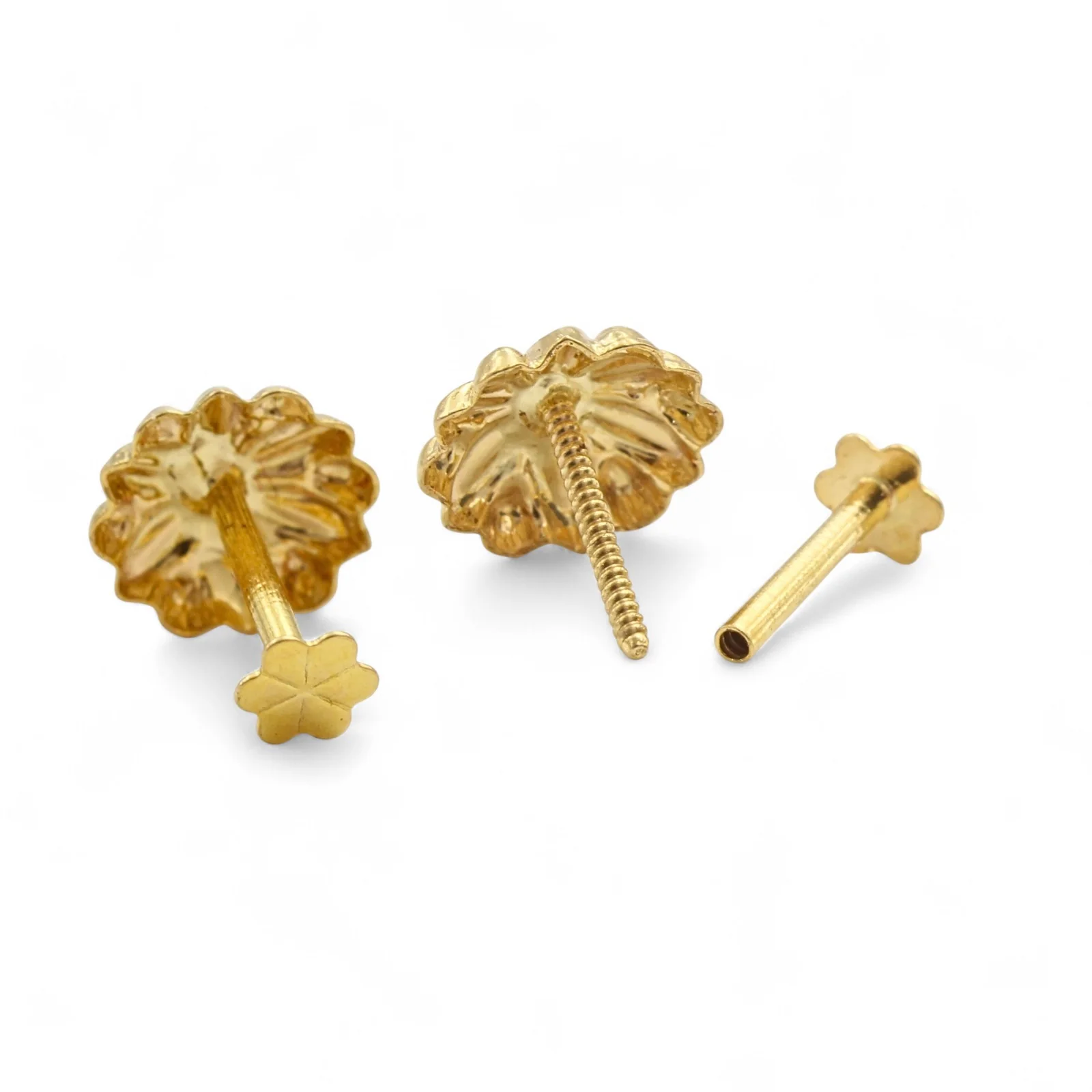 Floral 18K Gold Screw-Type Nose\Ear Stud –  Solid Gold Nose Jewelry for Women - Image 6