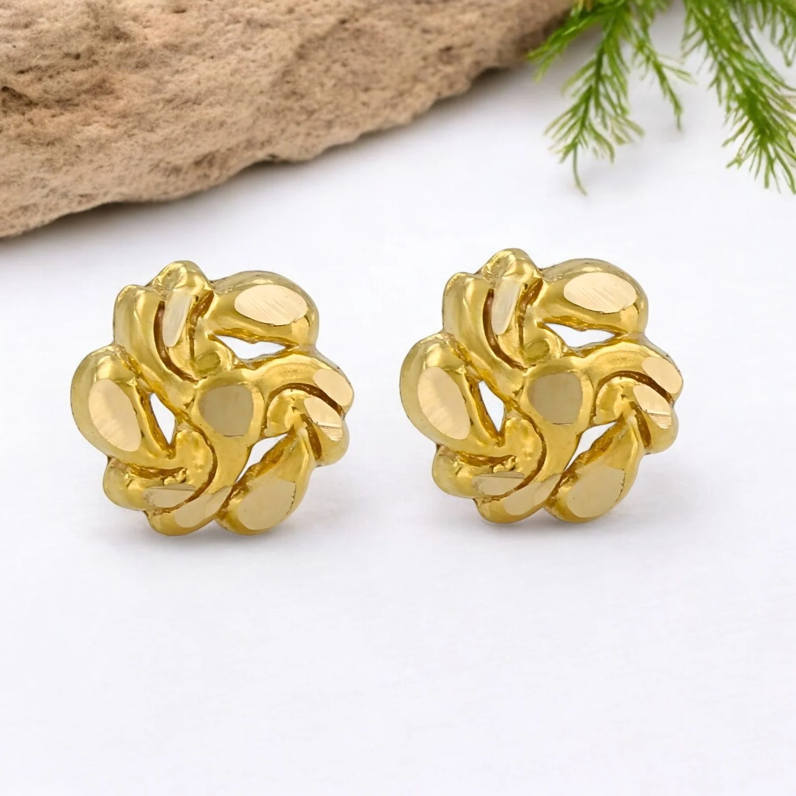 18K Solid Gold Floral Nose\Ear Stud with Screw Back – Handmade Indian Nose Pin for Women
