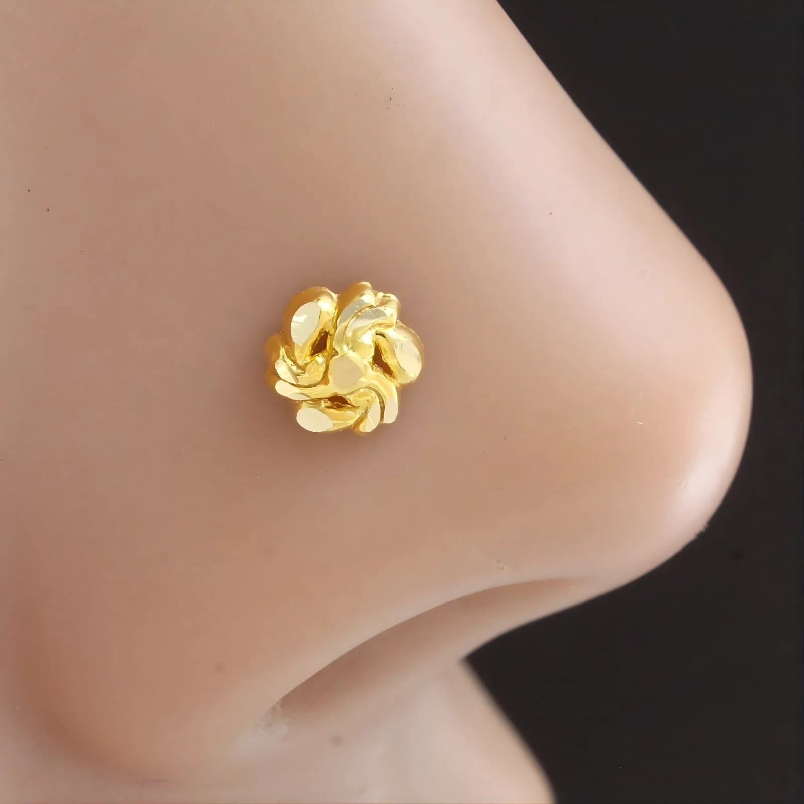 18K Solid Gold Floral Nose\Ear Stud with Screw Back – Handmade Indian Nose Pin for Women - Image 3