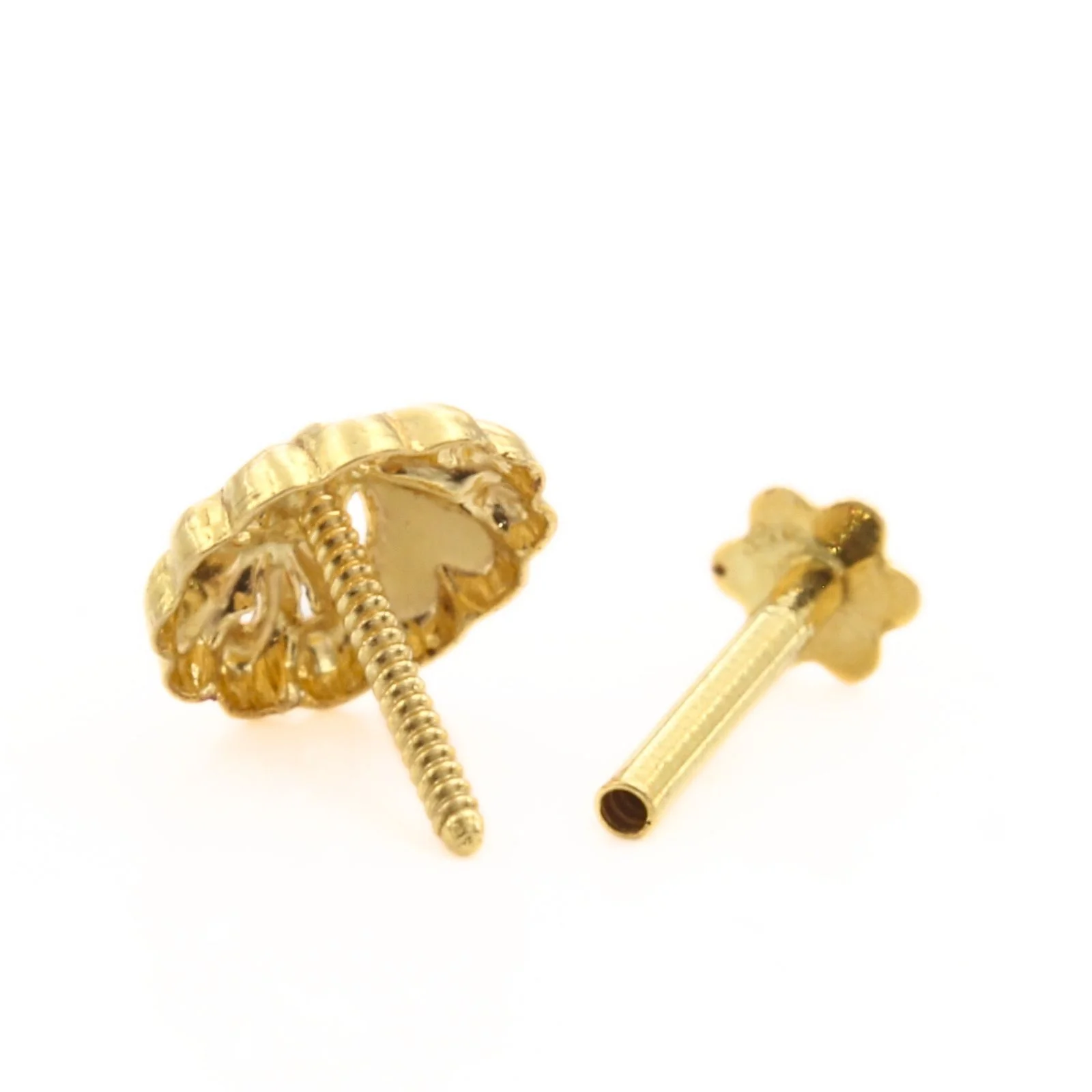 18K Solid Gold Floral Nose\Ear Stud with Screw Back – Handmade Indian Nose Pin for Women - Image 4
