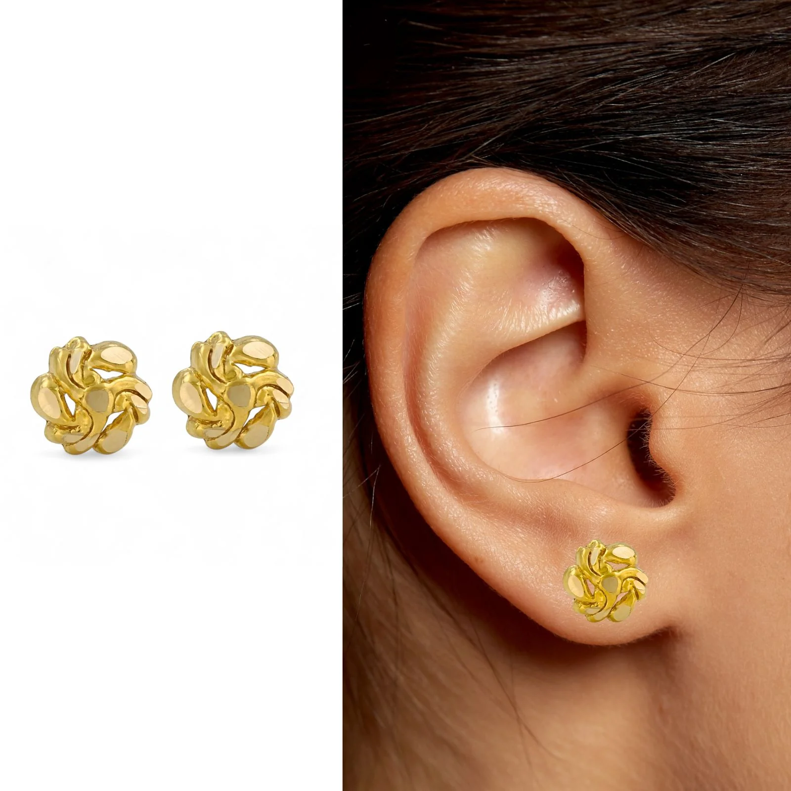 18K Solid Gold Floral Nose\Ear Stud with Screw Back – Handmade Indian Nose Pin for Women - Image 5