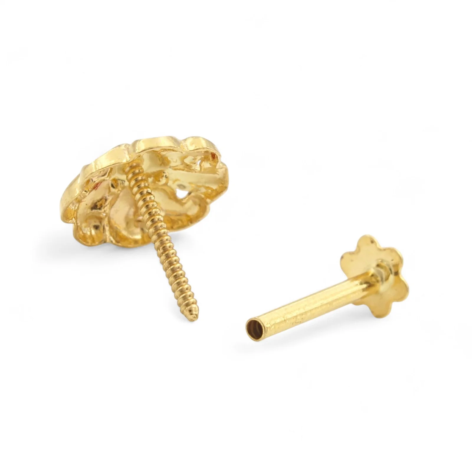 Handcrafted 18K Gold Floral Nose\Ear Stud – Screw Back Nose Pin Made in India - Image 4