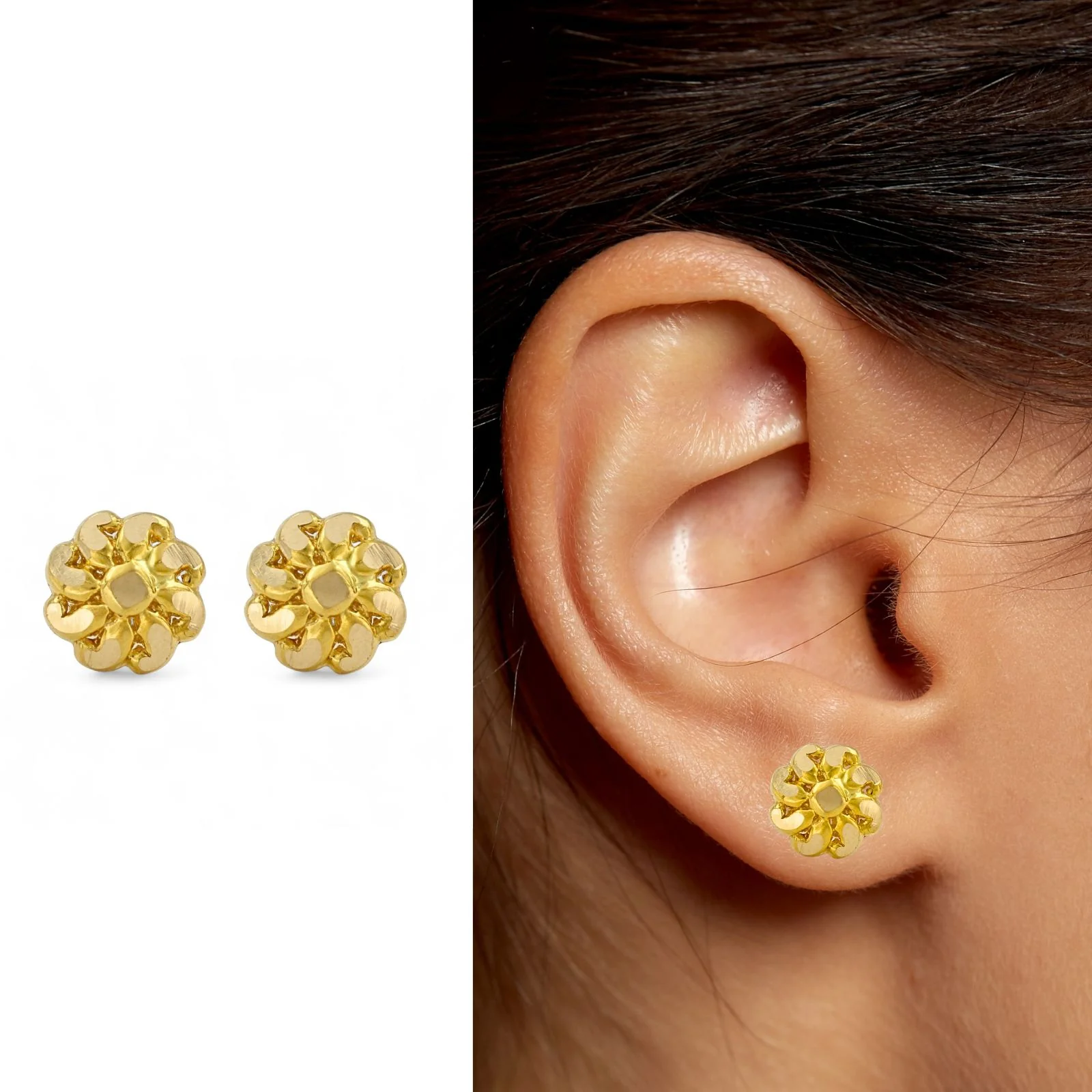 Handcrafted 18K Gold Floral Nose\Ear Stud – Screw Back Nose Pin Made in India - Image 5