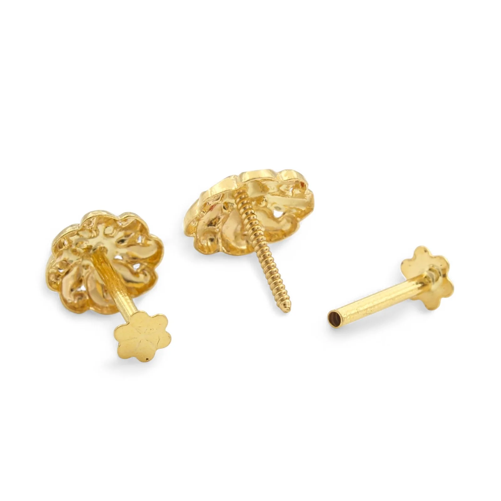 Handcrafted 18K Gold Floral Nose\Ear Stud – Screw Back Nose Pin Made in India - Image 6