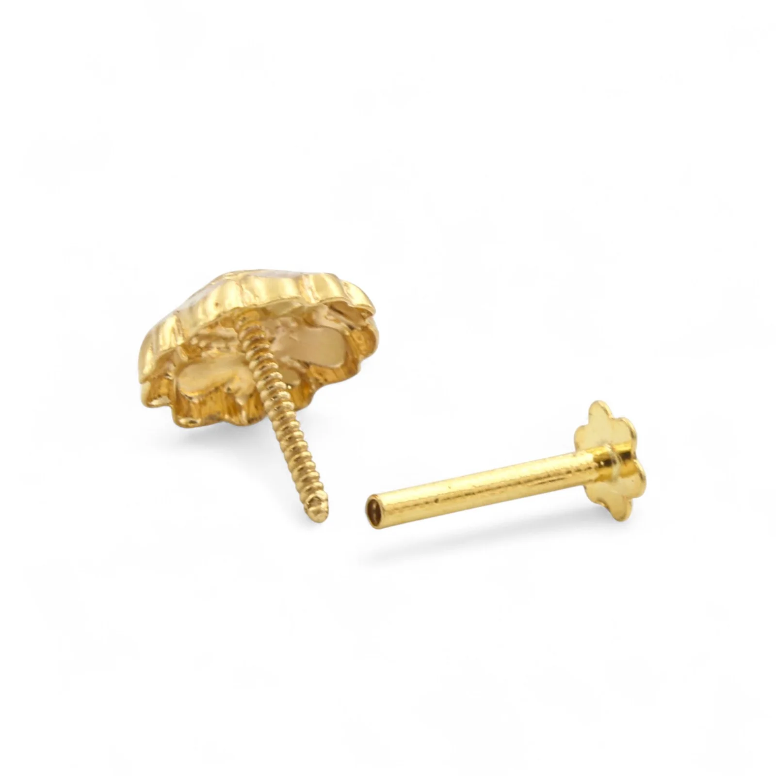 Handcrafted 18K Gold Screw Back Floral Nose\Ear Stud – Indian Nose Jewelry for Women - Image 4