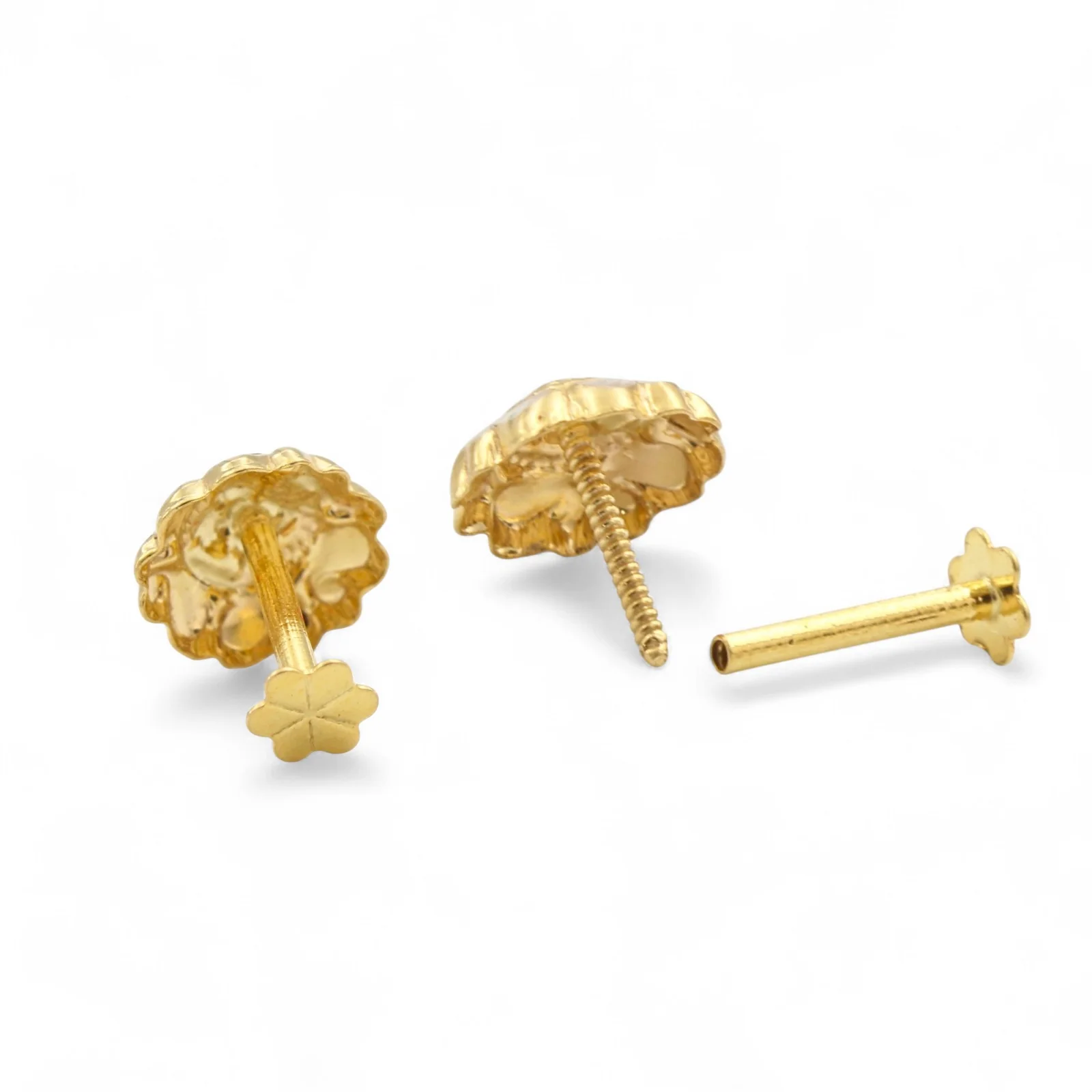 Handcrafted 18K Gold Screw Back Floral Nose\Ear Stud – Indian Nose Jewelry for Women - Image 6