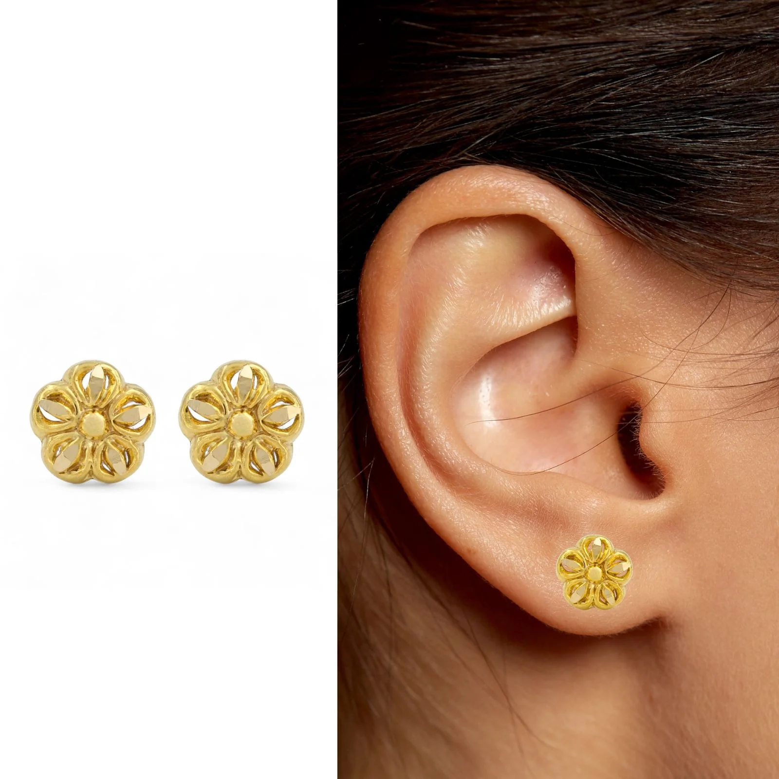tiny 18K Gold Floral Nose\Ear Stud – Screw Back Nose Pin Made in India - Image 5