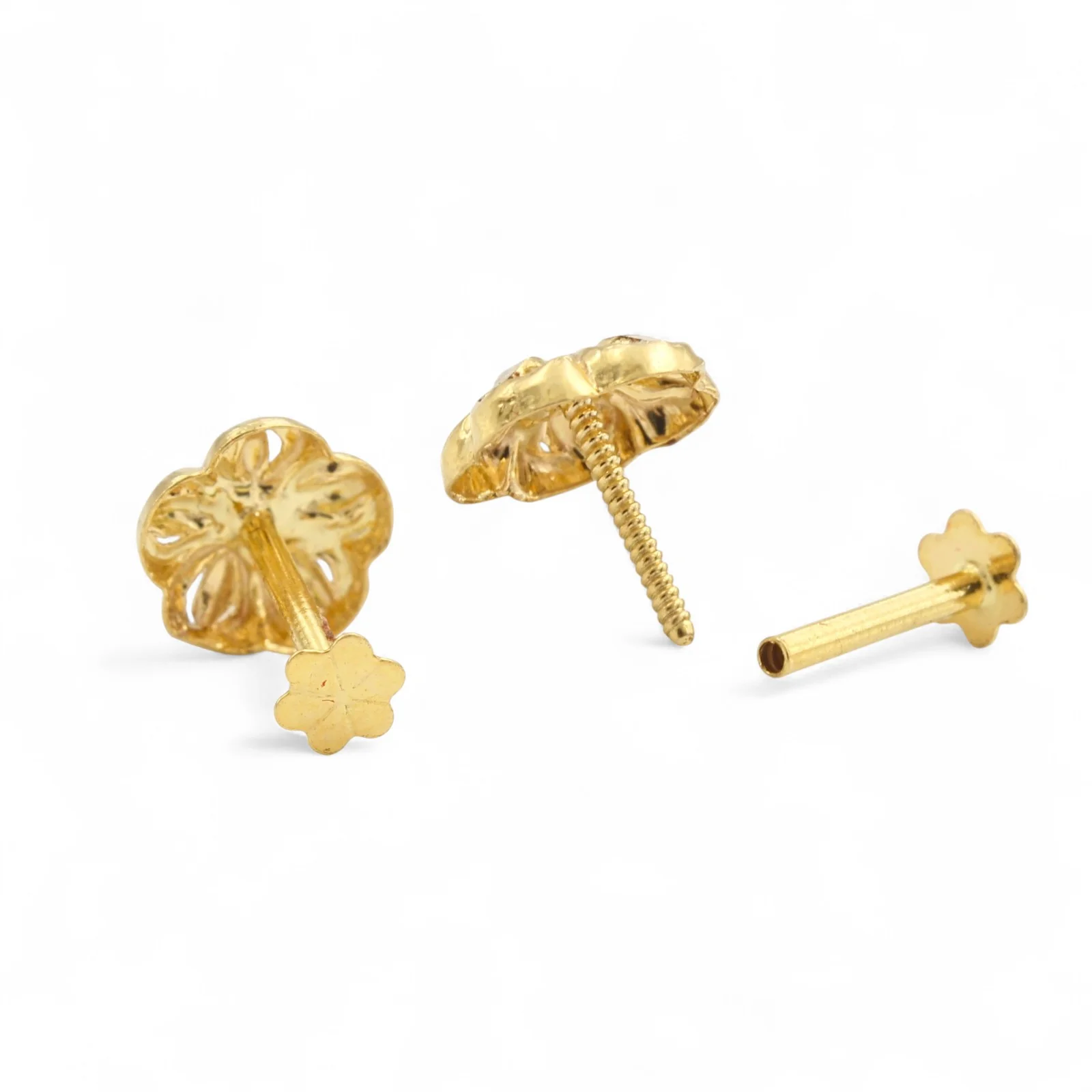 tiny 18K Gold Floral Nose\Ear Stud – Screw Back Nose Pin Made in India - Image 6