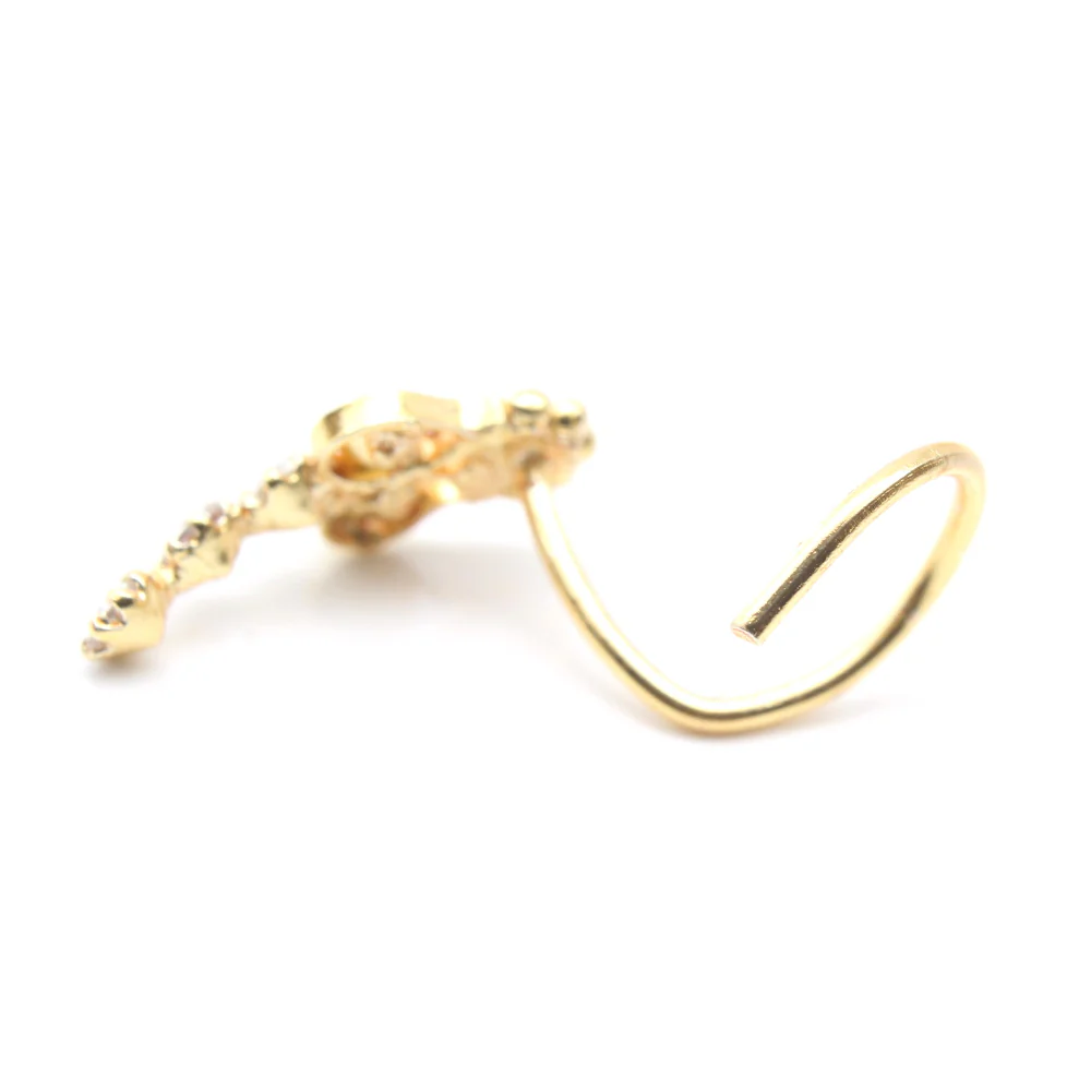 Paisley design Nose pin CZ corkscrew nose ring - Image 3