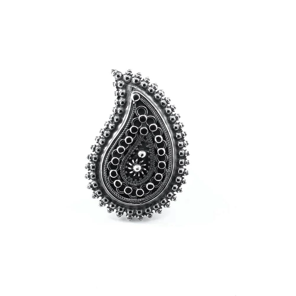 Paisley Motif 925 Sterling Silver Oxidized Statement Leaf Finger Ring - Image 3