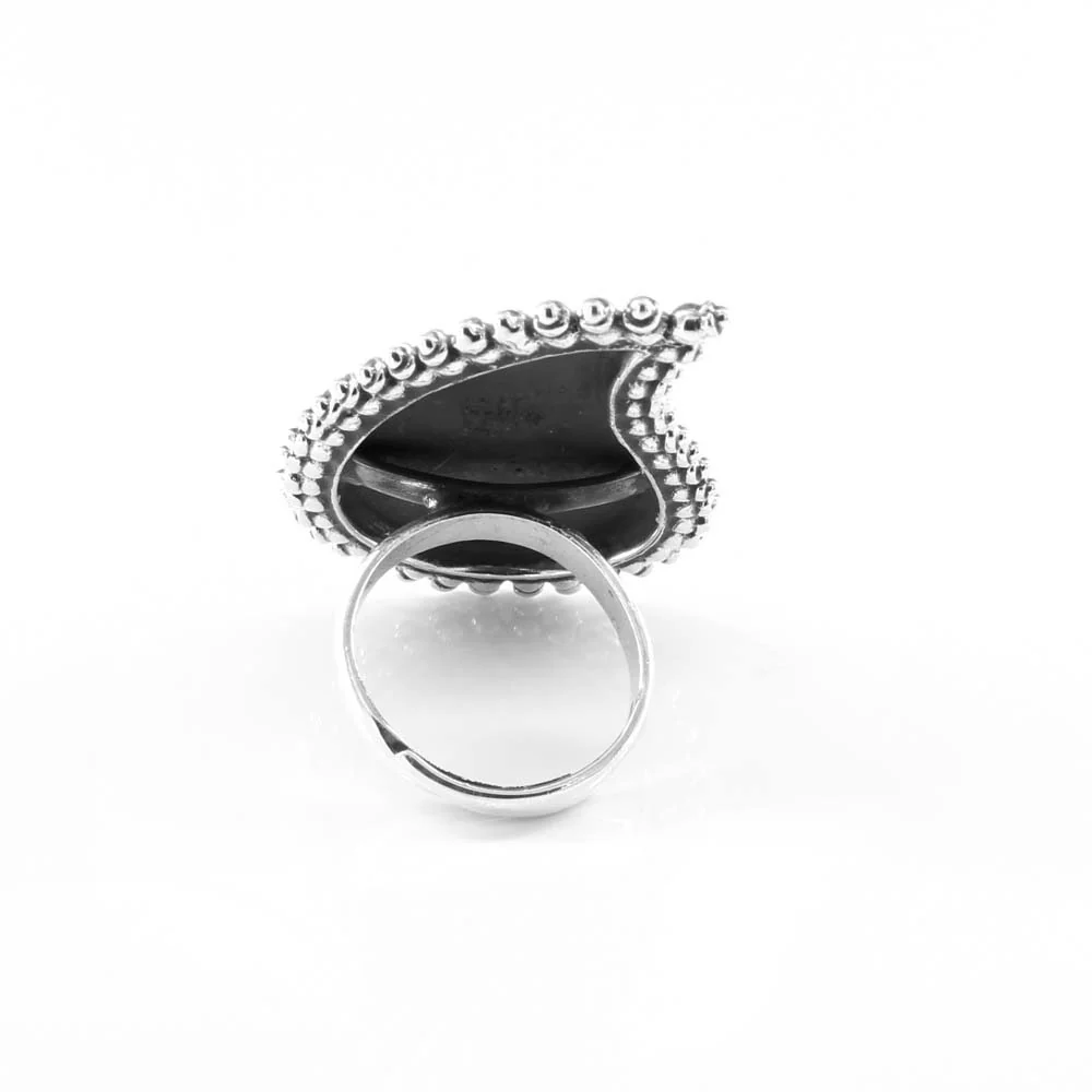 Paisley Motif 925 Sterling Silver Oxidized Statement Leaf Finger Ring - Image 4