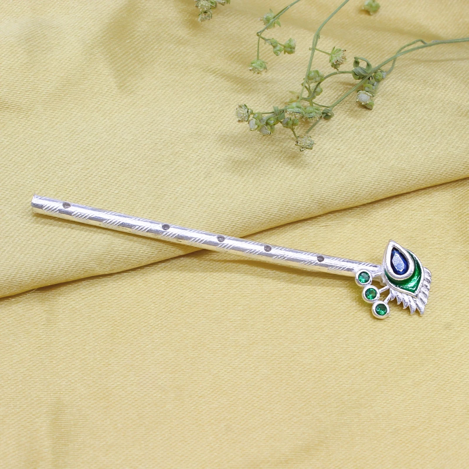 Peacock Feather (Mor Pankh) Design Silver Flute - Image 2