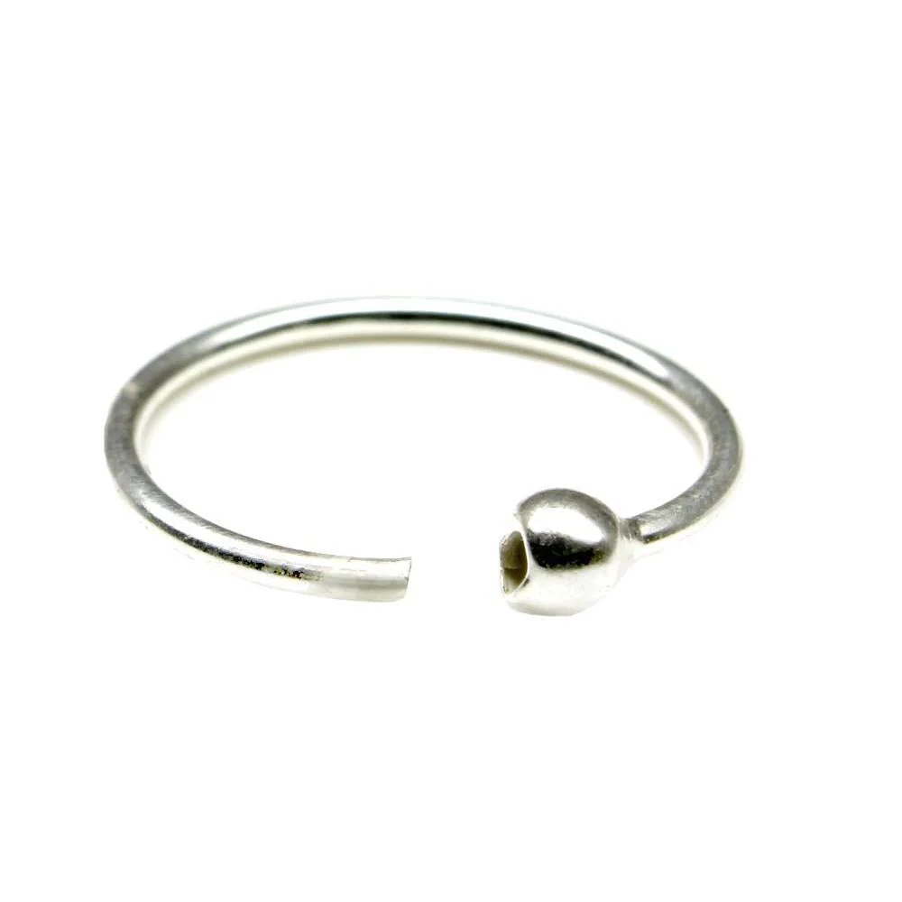 Plain Wire Ball Closure Silver Nose Ring - Image 3