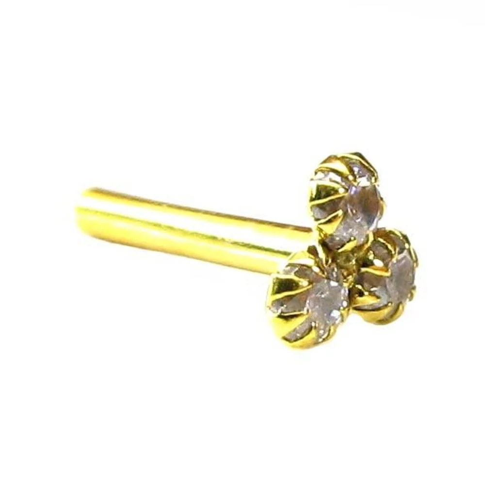 Precious White CZ Piercing Nose stud Pin Solid Real 14k Yellow Gold - Image 2