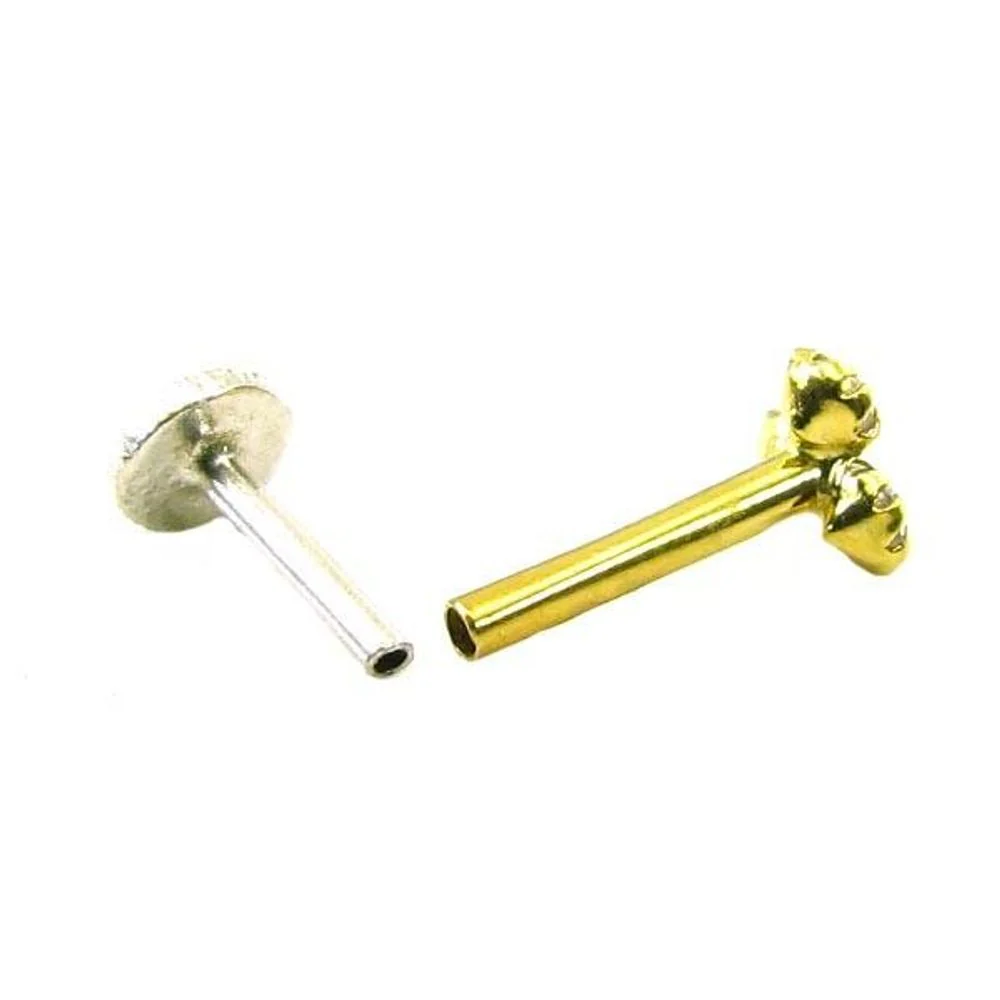 Precious White CZ Piercing Nose stud Pin Solid Real 14k Yellow Gold - Image 3