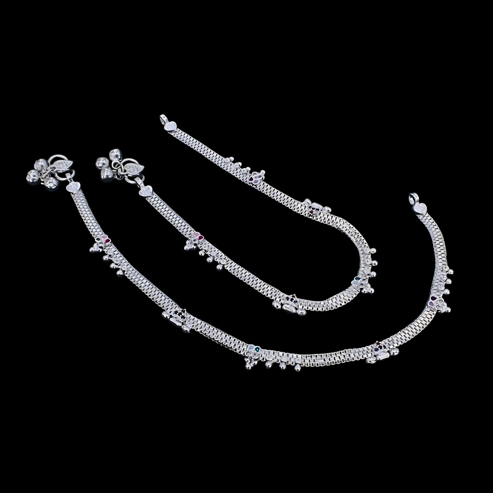 Premium Quality Real Silver Multi CZ Anklet for women 10.3in - Image 3