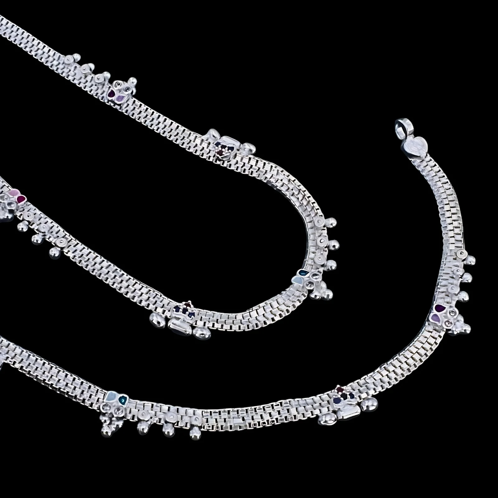 Premium Quality Real Silver Multi CZ Anklet for women 10.3in - Image 4