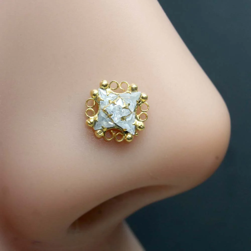 Princess cut gold pated nose stud