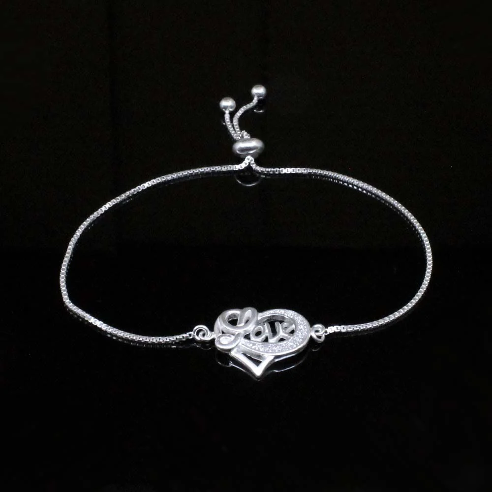 Pure 925 Sterling Silver Trendy Love Heart Bracelet for Girls - adjustable