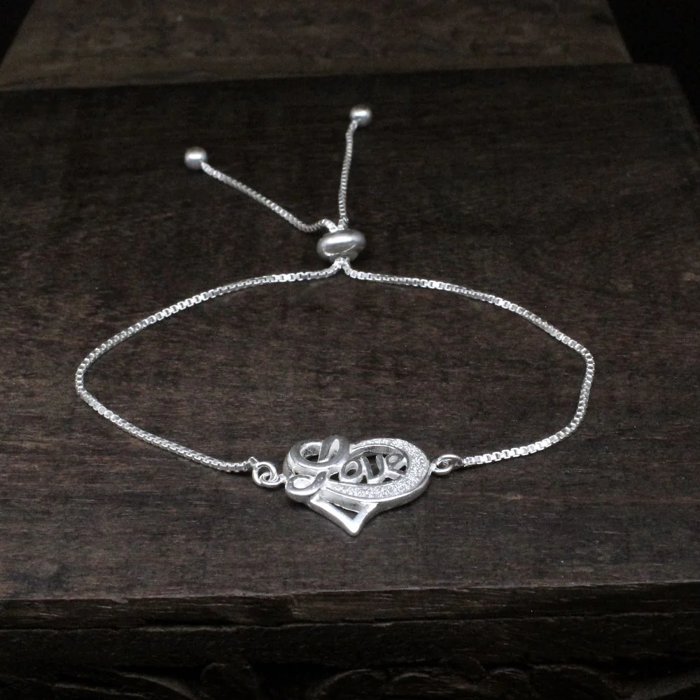 Pure 925 Sterling Silver Trendy Love Heart Bracelet for Girls - adjustable - Image 4