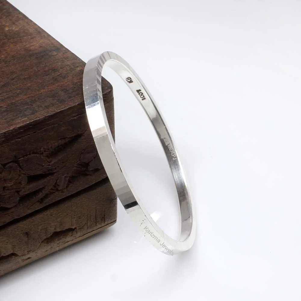 Pure Shinny Silver women solid Kada Bangle Bracelet