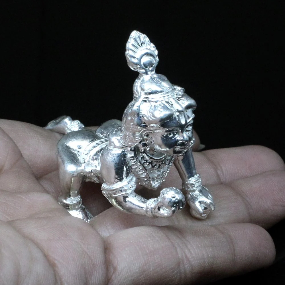 Pure solid Silver Bal Krishna Ladoo Gopal Kanha Ji silver idol - Solid inside - Image 2