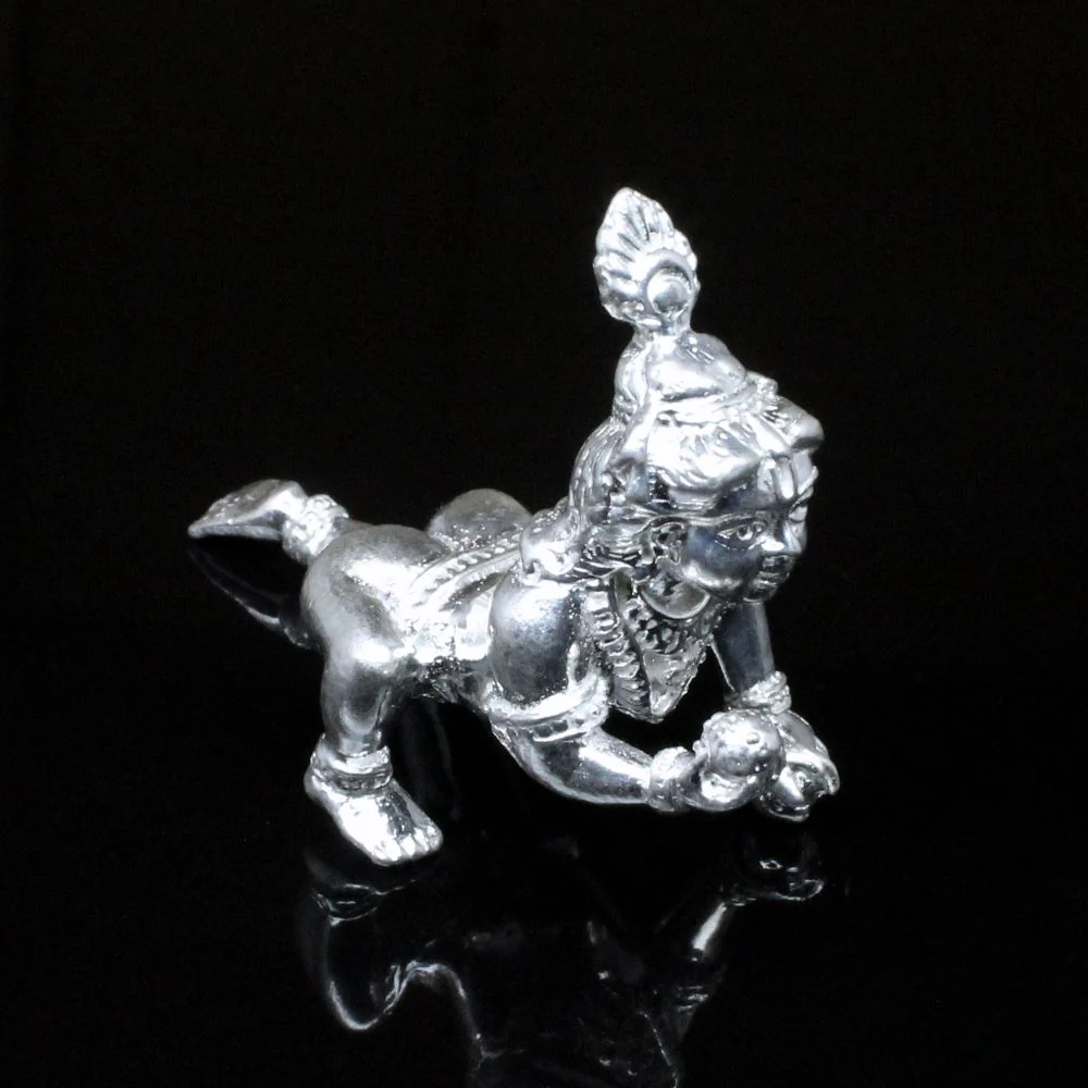 Pure solid Silver Bal Krishna Ladoo Gopal Kanha Ji silver idol - Solid inside - Image 3
