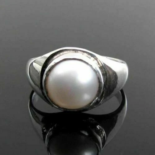 Rashi Ratna Silver Ring with Real Pearl (Moti) – Moon Gemstone Birthstone Astrology Ring - Image 3