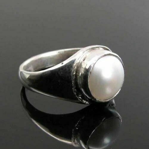 Rashi Ratna Silver Ring with Real Pearl (Moti) – Moon Gemstone Birthstone Astrology Ring - Image 4