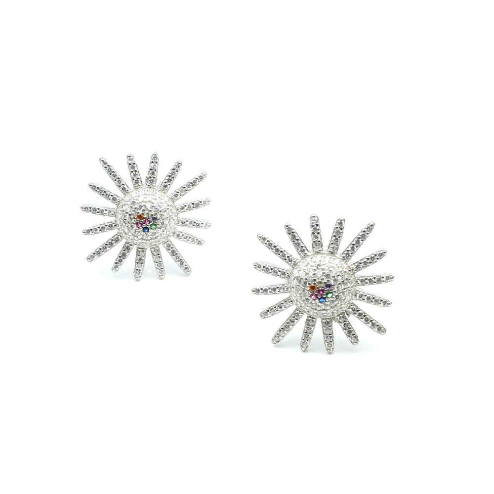 Real 925 Silver Multi CZ Stud Earring Set In Platinum Finish - Image 2