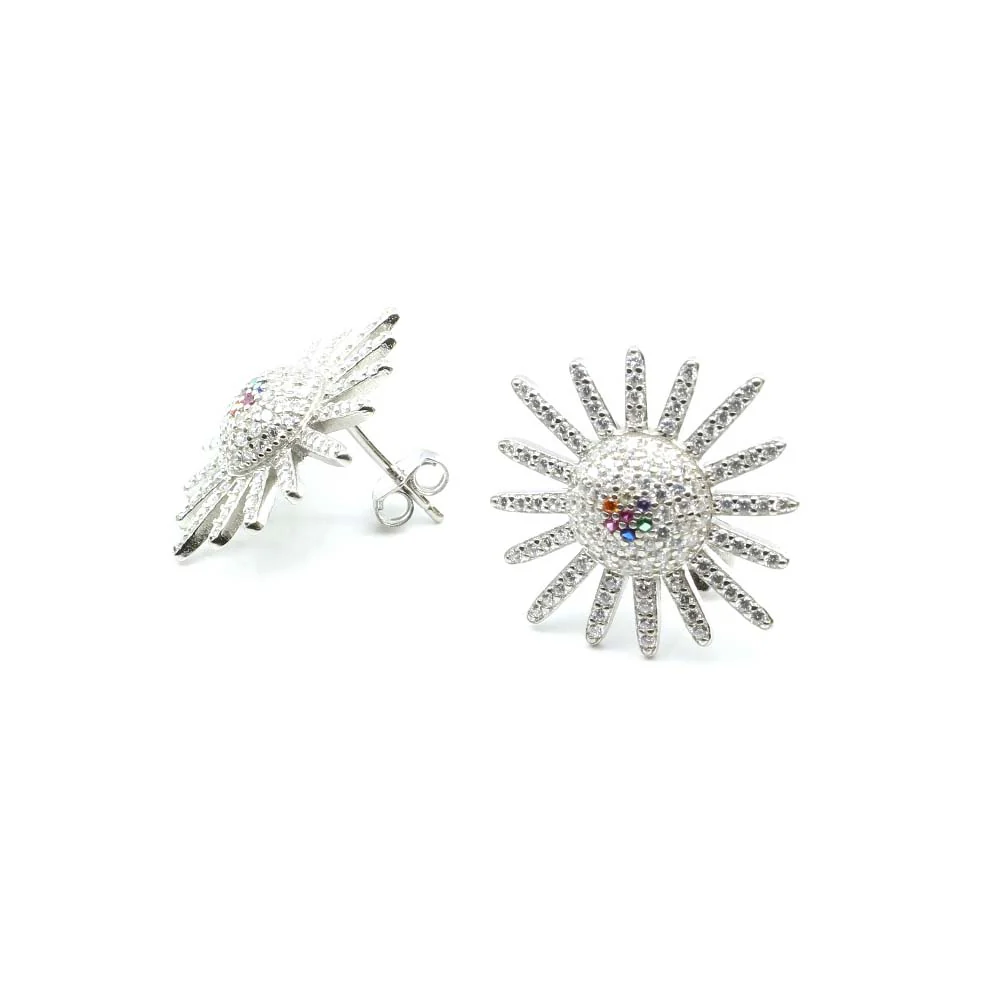 Real 925 Silver Multi CZ Stud Earring Set In Platinum Finish - Image 4
