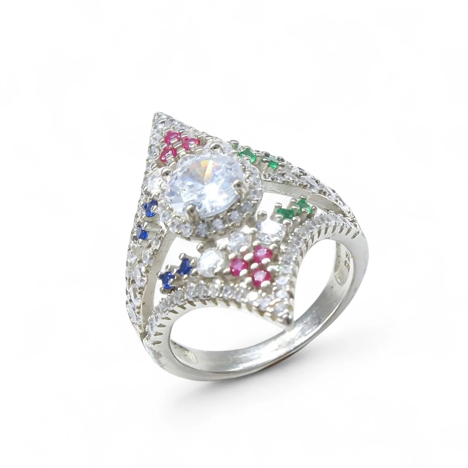 Real 925 Sterling Silver Multi CZ Women's Glamorous Wedding Ring - Image 2