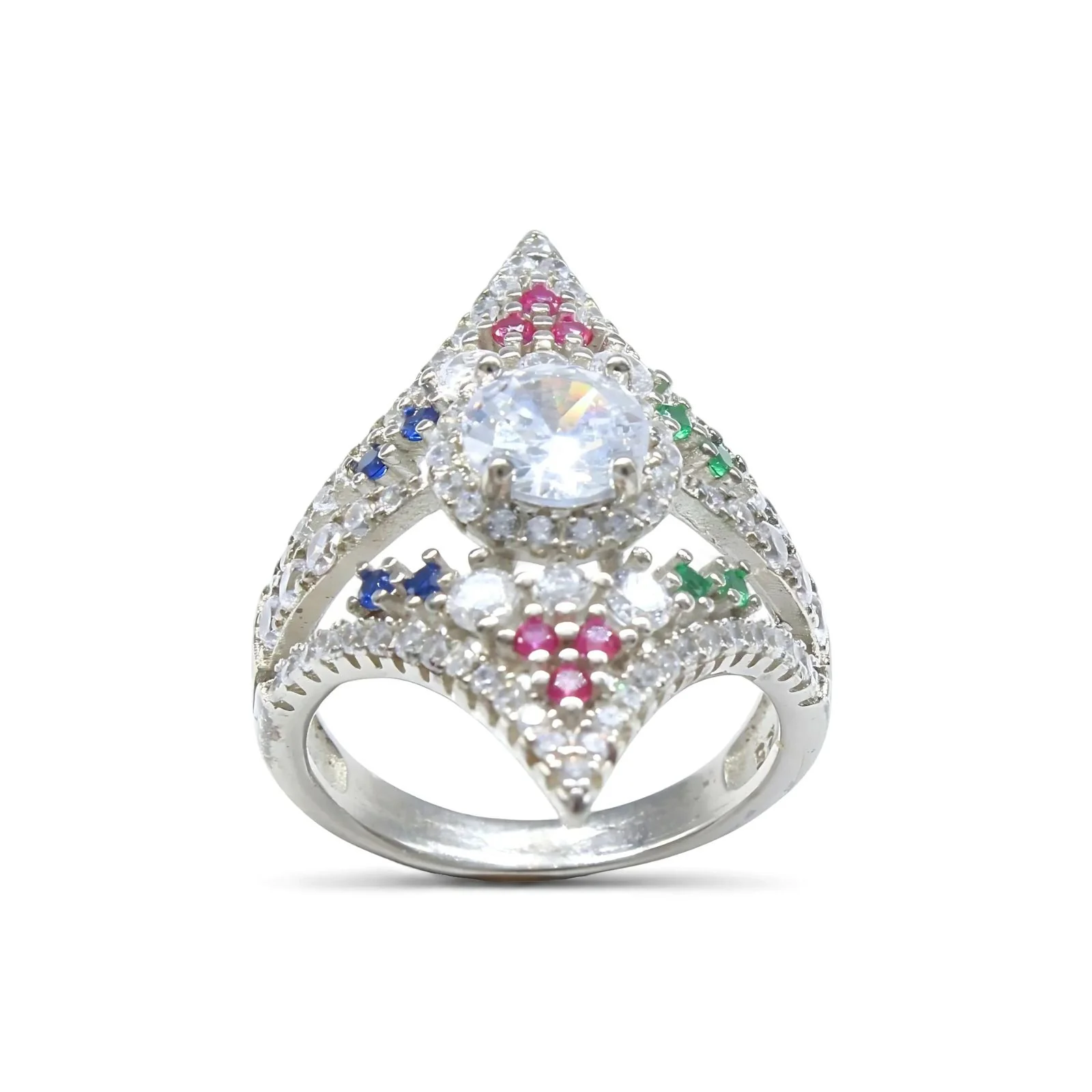 Real 925 Sterling Silver Multi CZ Women's Glamorous Wedding Ring - Image 3