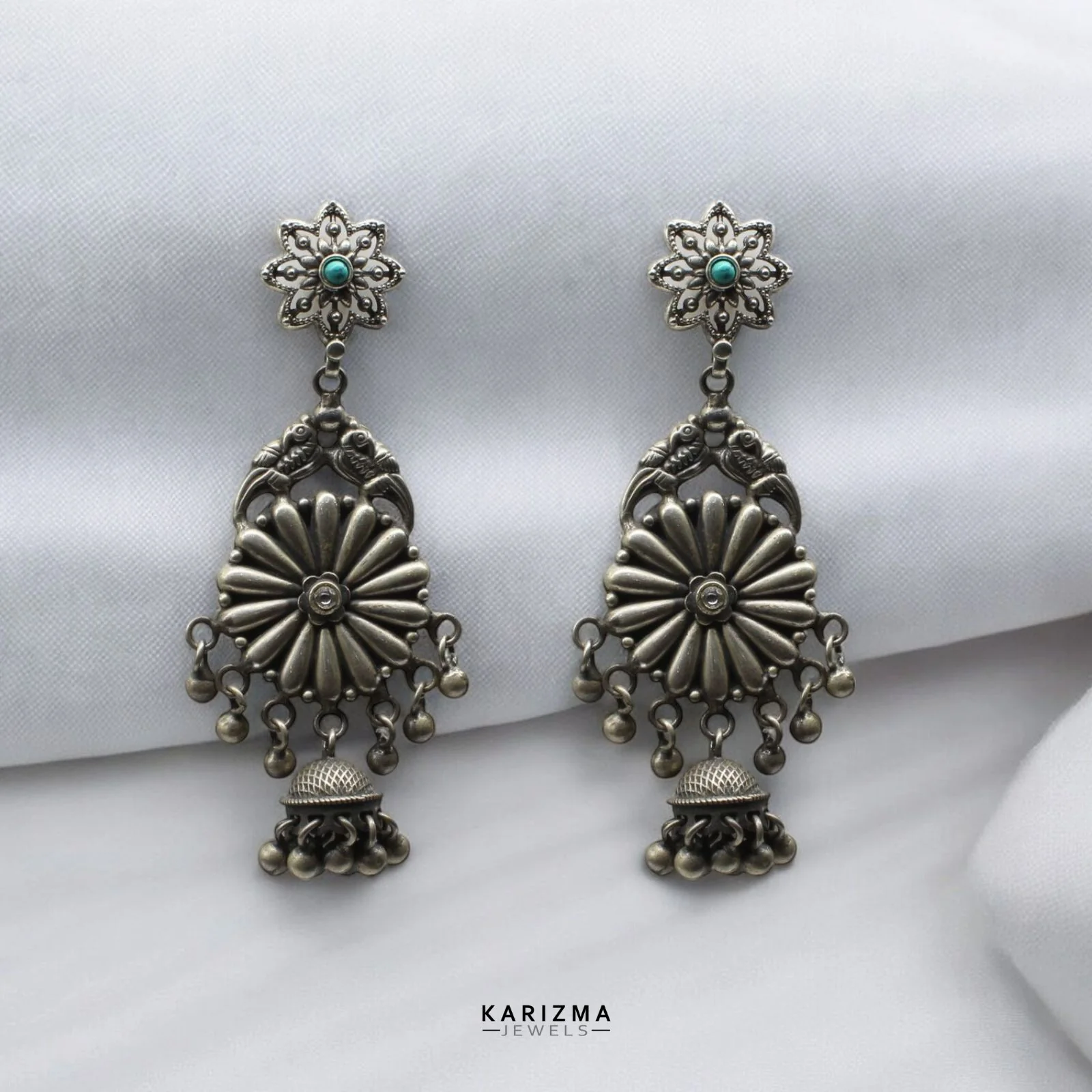 Real 925 Sterling Silver Oxidized  hanging drops ethnic Jhumka Women Earrings
