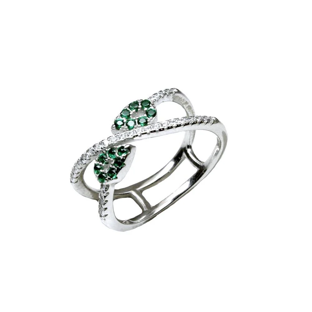 Real 925 Sterling Silver Ring Green White CZ Bypass Ring - Image 3