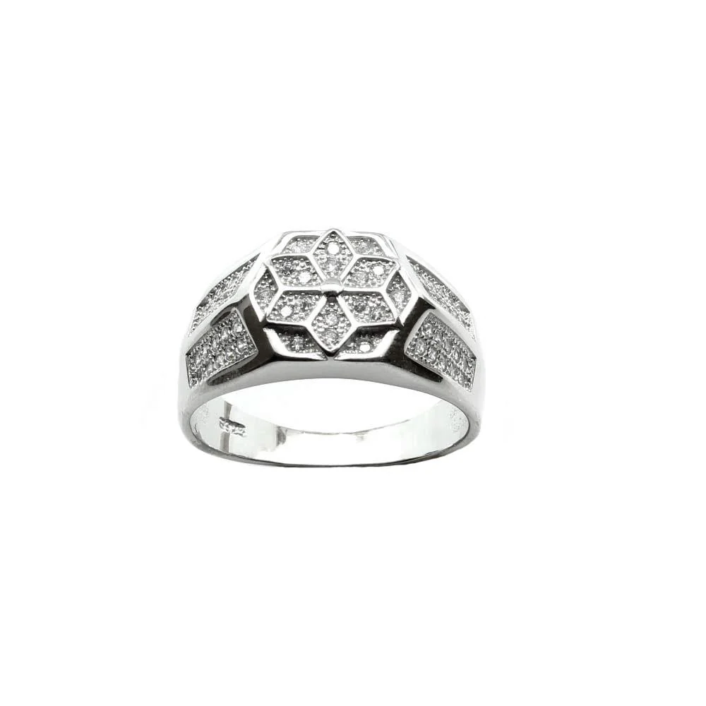 Real 925 Sterling Silver White CZ Star Facet Pattern Men's Ring - Image 3
