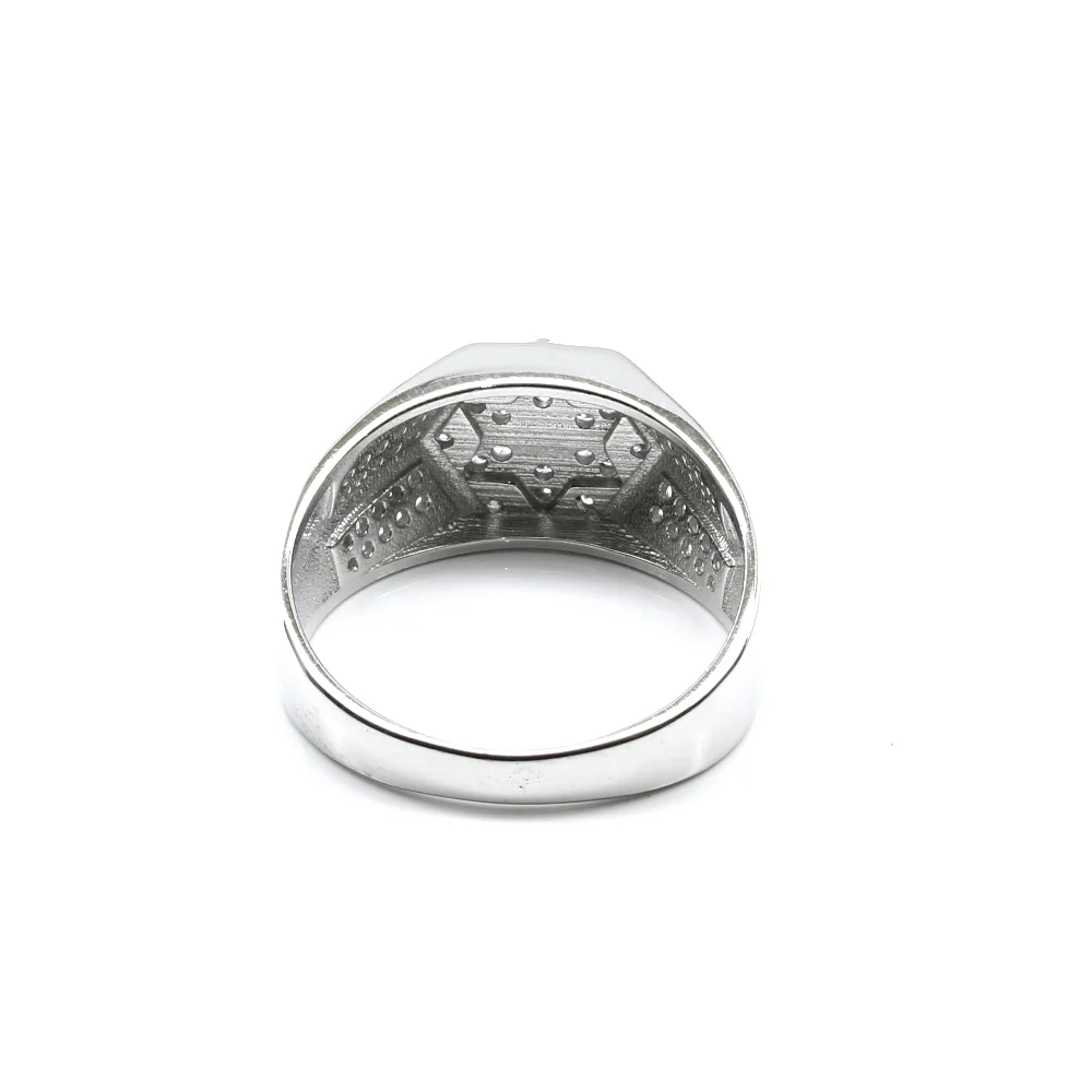 Real 925 Sterling Silver White CZ Star Facet Pattern Men's Ring - Image 4