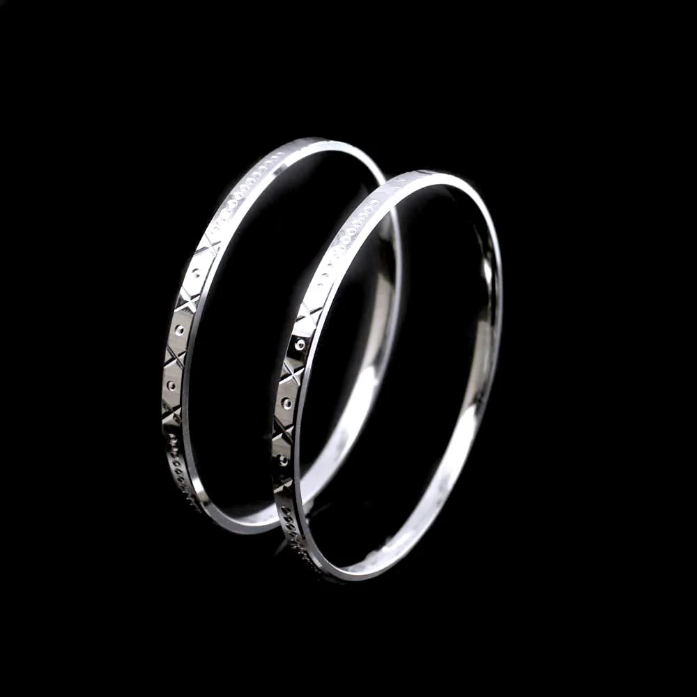 Real 990 Silver Women Bangles Bracelet (Kangan)-Pair - Image 2