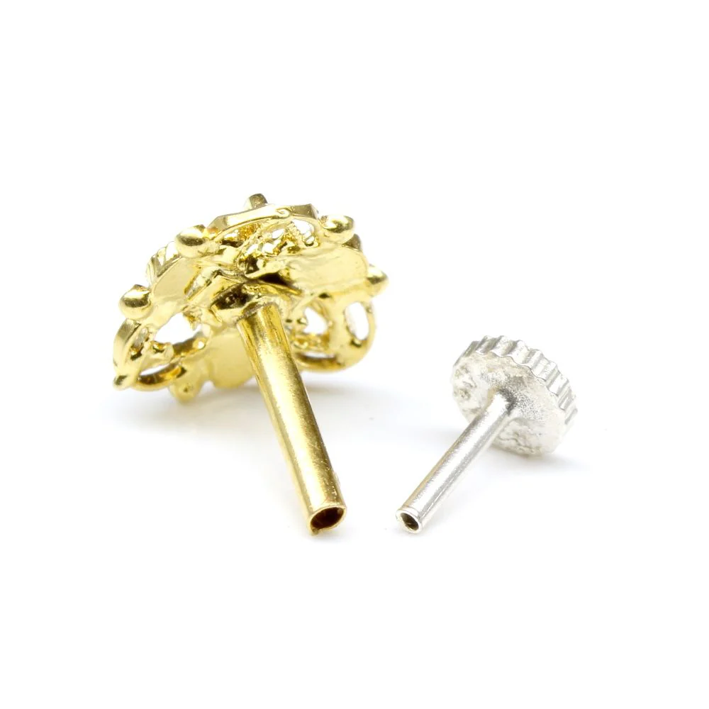 Real Gold Nose Stud Solid 14K Gold Piercing Push Pin Nose Ring - Image 3