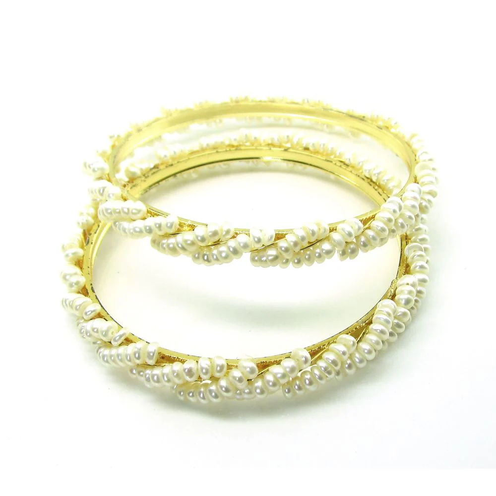 Real Pearl Handmade Gold plated Bangles Pair Size 2.8" - Image 2