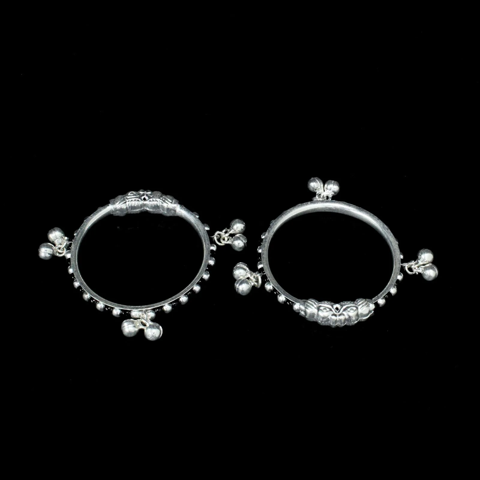 Real Silver Black Beads nazariya tribal kids Bangles Bracelet With Jingle Bells - Pair - Image 4