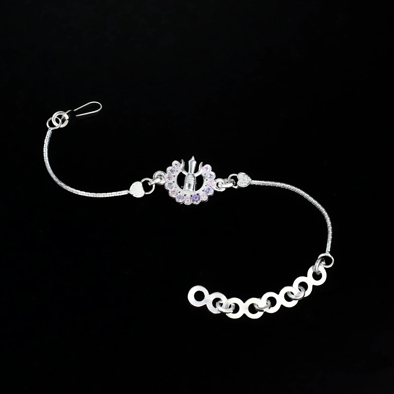 Real Silver Bracelet CZ Indian religious ganesha design Rakhi 6" - Image 2