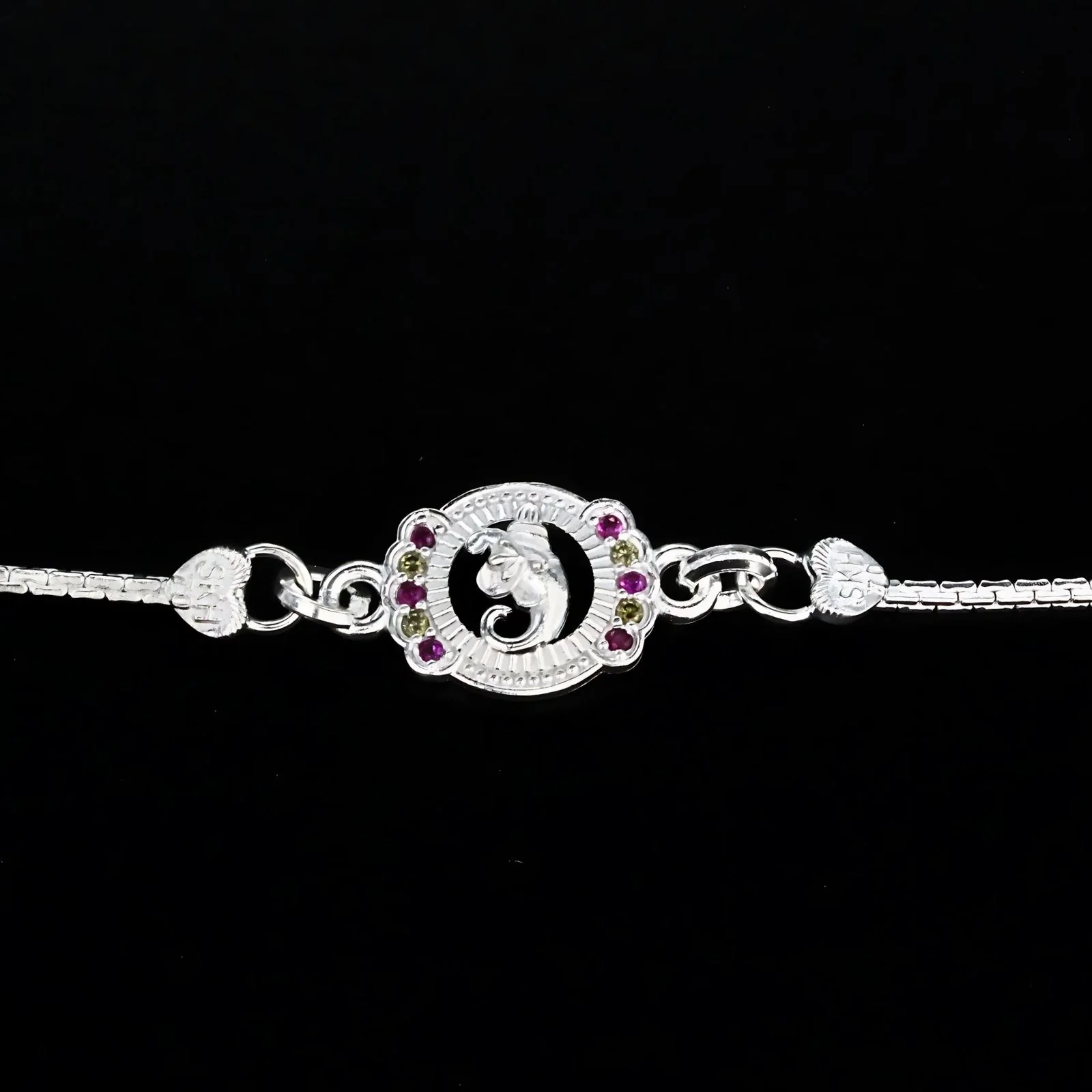 Real Silver Bracelet Multi CZ Ganesha Rakhi 5.8" - Image 2