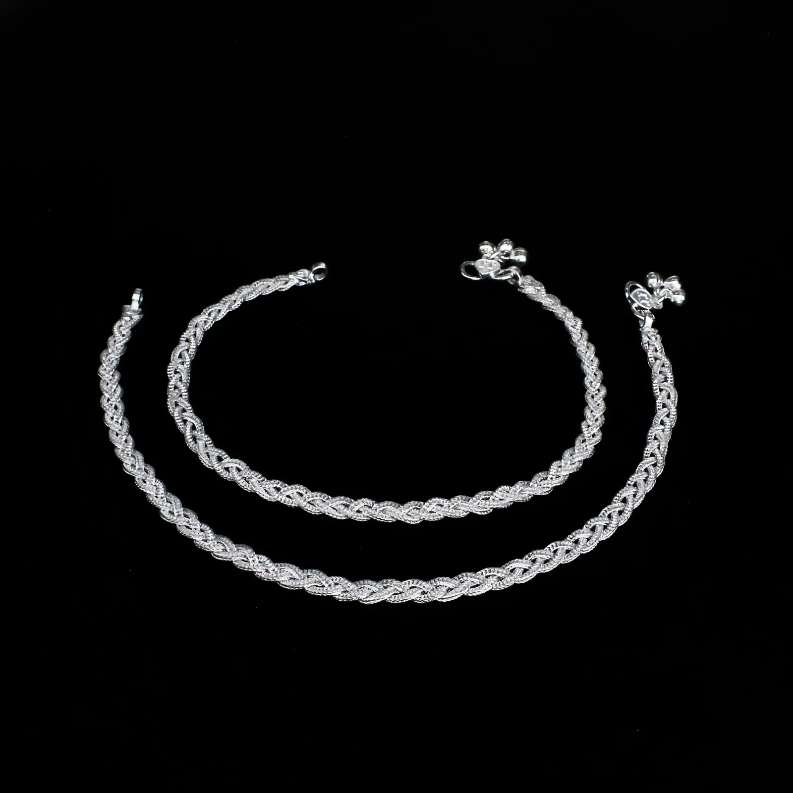 Real Silver Braided Knot Women Anklet Pair 10.3" - Image 3