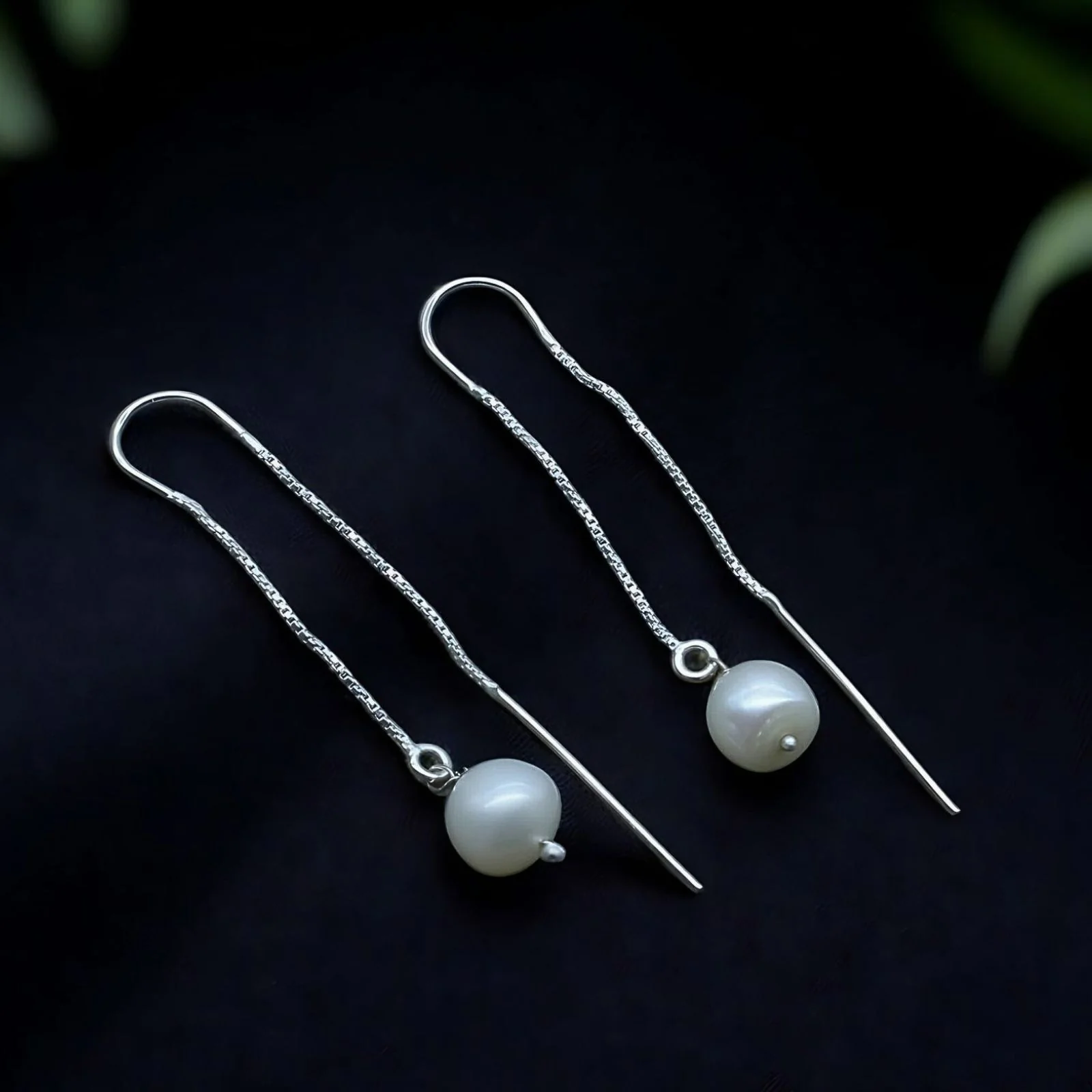 Real Silver Daily Wear White Pearl Sui Dhaga Earrings For Girls And Woman - Image 2