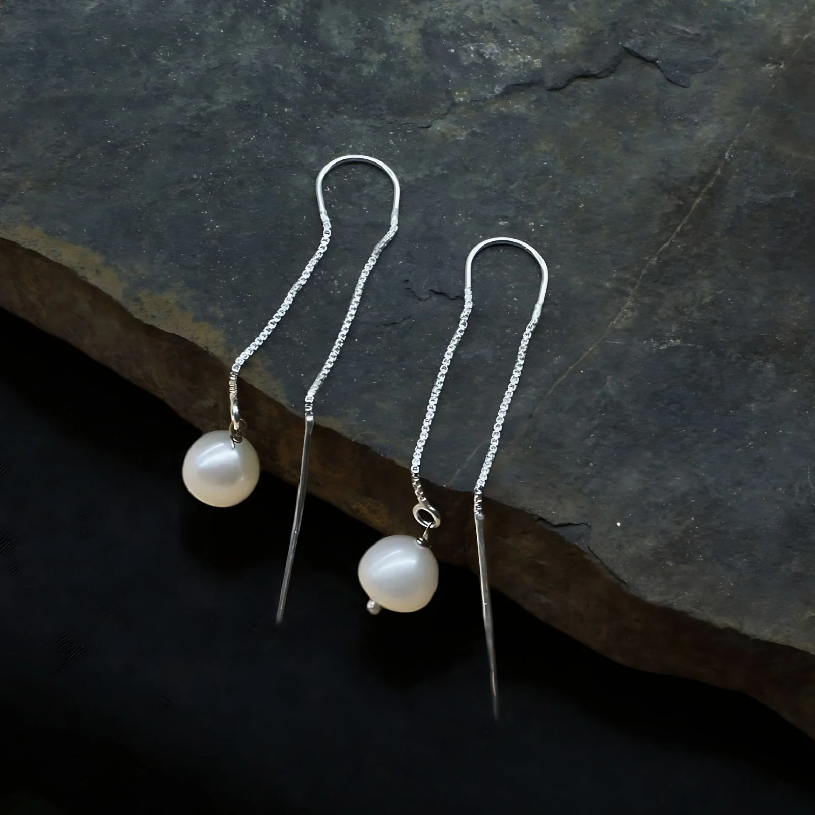 Real Silver Daily Wear White Pearl Sui Dhaga Earrings For Girls And Woman - Image 3