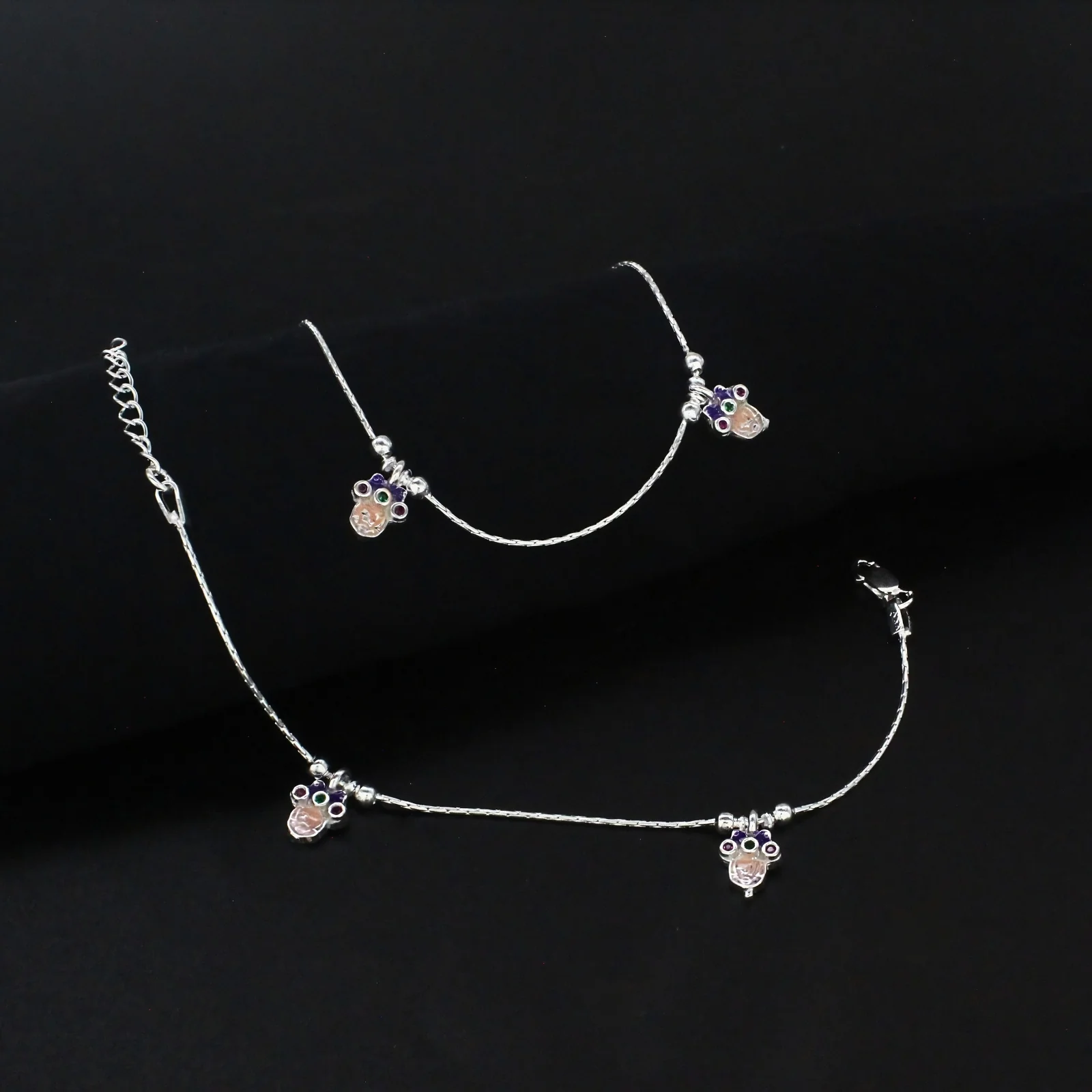 Real Silver dangle charm Chain Adjustable Kids Anklet