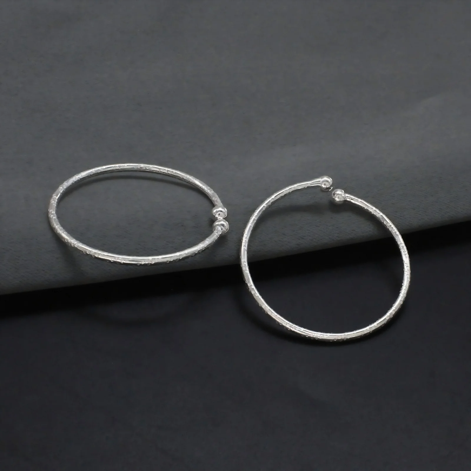 Real Silver Designer Open-Cuff Baby Bangles - Pair